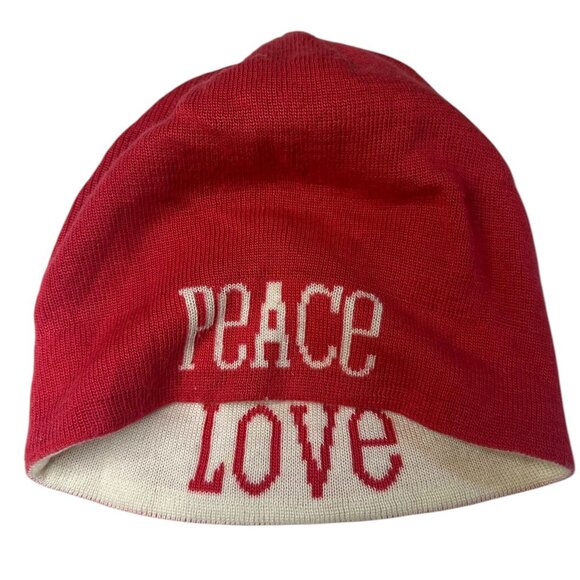 Share Jonathan Adler Peace Love Reversible Pink Winter Beanie One Size - Picture 1 of 9